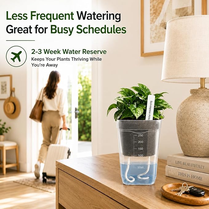 6 Pack 2.5" Self Watering Seed Starter Cups, Clear Mini Planters for Indoor Plants, Help Prevent Overwatering, Promote Healthy Growth for Seedlings, Cuttings & Small Plants, with 6 Labels