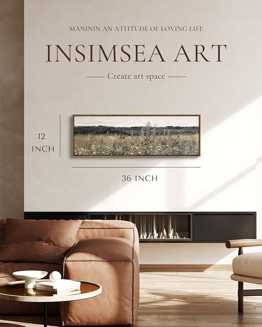 InSimSea Extra Large Framed Vintage Wall Art, Living Room Country Farmhouse Decor, Flower Meadow Landscape Paintings, Canvas Prints, Retro Scenery Long Pictures for Bedroom Above of Bed,12x36inch