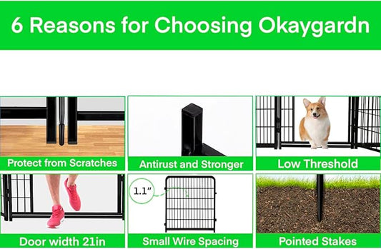 Tall Garden Fences and Borders for Dogs, 48 inch High Garden Fence, 8 Panels Total 17.7 Ft, 21 in Wide Low Threshold Gate. Modular Fencing, Dog Fence Outdoor for Yard. Vegetable Garden Fence