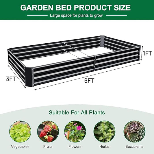 Land Guard 2 Pack 6×3×1ft Galvanized Metal Raised Garden Bed, Metal Planter Kit Box Outdoor for Deep-Rooted Vegetables, Flowers, Green and Herbs (Gray)