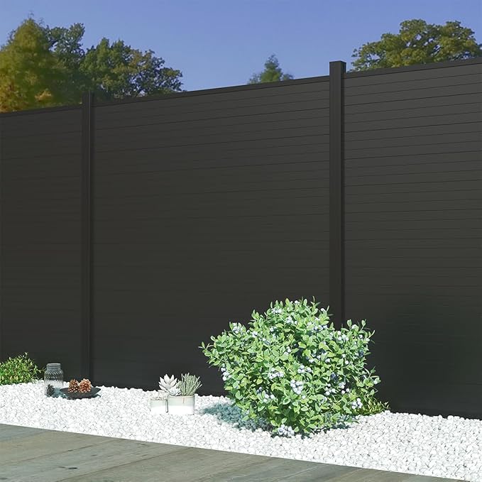 Privacy Fence Panels for Outside with 2 Post, 6' × 6' Windproof Composite Fence Cover Privacy, Garden Fencing Panel for Yard Pool Equipment Trash Can(Poured Concrete, Black)
