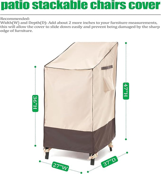 F&J Outdoors Waterproof Anti-UV Heavy Duty Patio Cover for 4-6 Stacking Chairs, 27" W x 37" D x 47" H, 1Pack