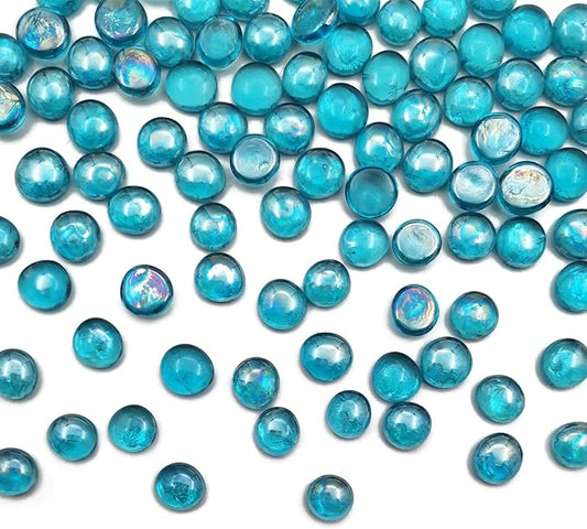 Flat Glass Marbles 1 Pound Vase Filler Fire Pit Glass Pebbles for Indoor Plants, Aquarium Fish Tank Decorations, Home Decor, Fire Pit, Landscaping, Arts Crafts (Ocean Blue)