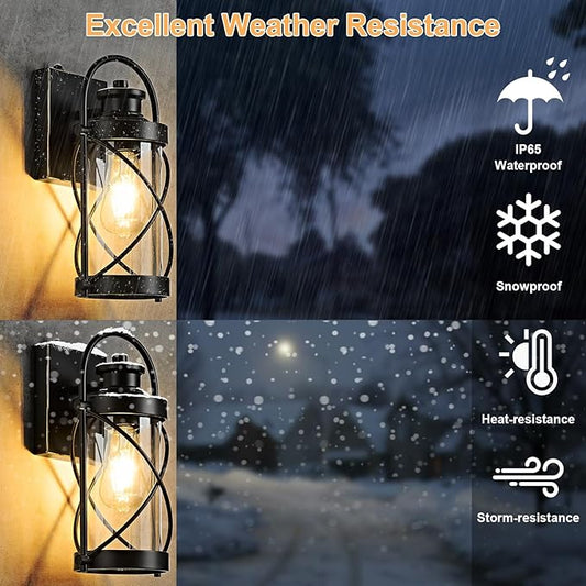 Dusk to Dawn Outdoor Wall Lights Fixtures, Waterproof Exterior Lighting Fixtures with Photocell Sensor,Vintage Black-Bronze Metal Cage Lantern Outside Lights for Porch Patio House Garage(2 Pack)