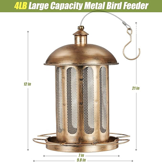 Bird Feeder, Large Capacity Bird Feeders for Outdoor Hanging, Heavy Duty Metal Wild Birdfeeder for Outside Garden Yard Decor, Retro Lantern Shape