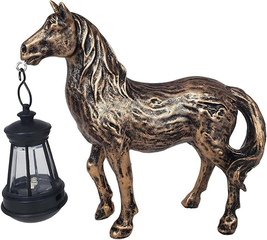 Horse Figurine with Solar Lantern Horse Lamp Decor Garden Statue Outside Outdoor Yard Housewarming Gifts for Mom Women Grandma