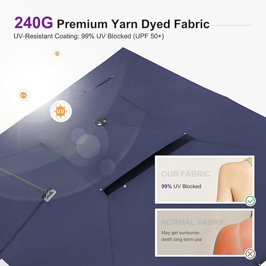 PURPLE LEAF 12FT Cantilever Outdoor Umbrellas Large Patio Umbrella Hanging Double Top Square Offset Umbrella with 360°Rotation Tilting Umbrella Outdoor Patio, Navy Blue