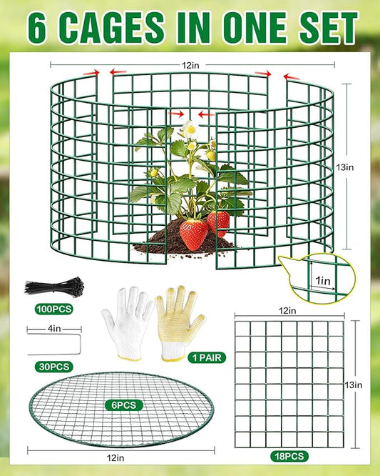 Breeze Touch 6 Pcs Plant Protectors from Animals, 12" H x 12" D Metal Plant Cages for Outdoor Plants, Sturdy Garden Cloches for Plants, Anti-Scratch Chicken Wire Mesh/Fencing, Strawberry Protector