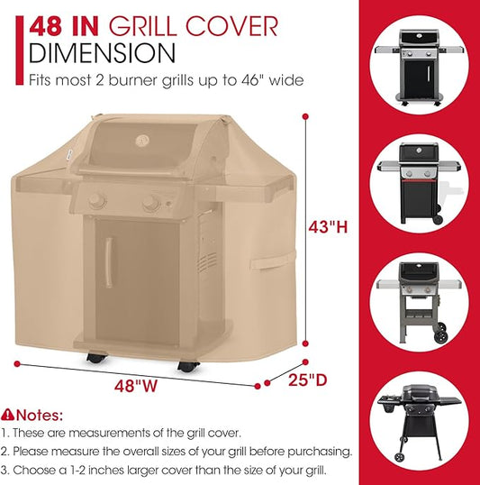 Unicook BBQ Grill Cover for Outdoor Grill 48 Inch, Heavy Duty Waterproof 2 Burner BBQ Cover, Compatible with Weber Char-Broil and Nexgrill Gas Grills, All Weather Protection, Light Brown