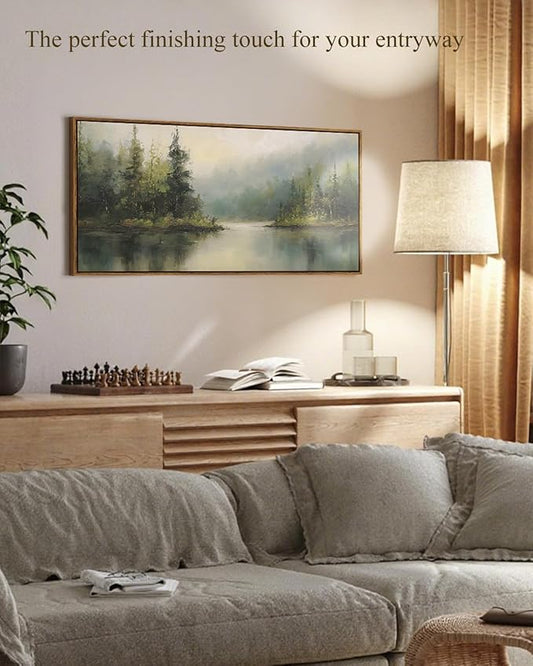InSimSea Extra Large Framed Vintage Wall Art, Living Room Country Farmhouse Decor, Forest Woodland Retro Landscape Canvas Prints, Retro Scenery Long Picture for Bedroom Above of Bed, 20x40inch