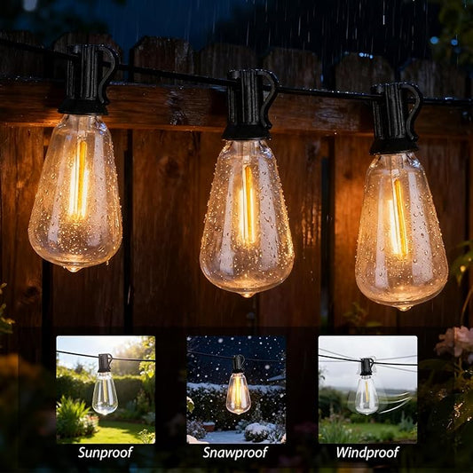 Outdoor String Lights, LED Outdoor Patio Lights Waterproof 50FT with 25+2 Shatterproof ST38 LED Bulbs, 2700K Outside Hanging Light for Backyard, Porch, Deck, Garden, Home Decor