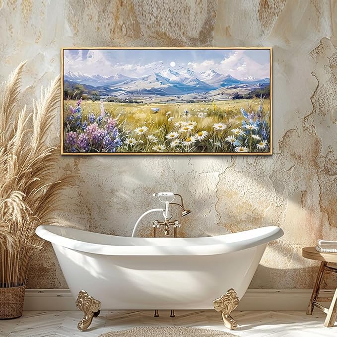 QIYILEXWART Large Wall Art For Bedroom Wall Decor For Living Room Office Decoration Range Grassland Landscape Painting Watercolour Pictures Canvas Artworks Ready To Hang Home Decor Wood Framed