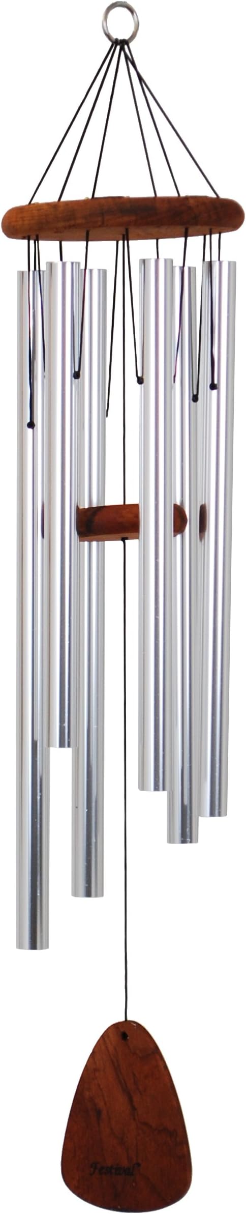 Festival 36-inch Redwood Wind Chime w/Customization in Silver by Wind River for Patio, Backyard, Garden, and Outdoor décor. Made in The USA