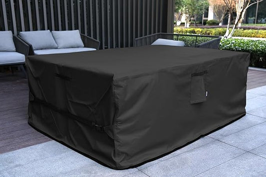 Patio Furniture Set Cover Rectangular Heavy Duty 600D Waterproof Outdoor Sectional Sofa Couch Cover Large Outside Dining Table and Chairs Covers Patio Conversation Set Cover Black 108 x 83 x 28.5 Inch