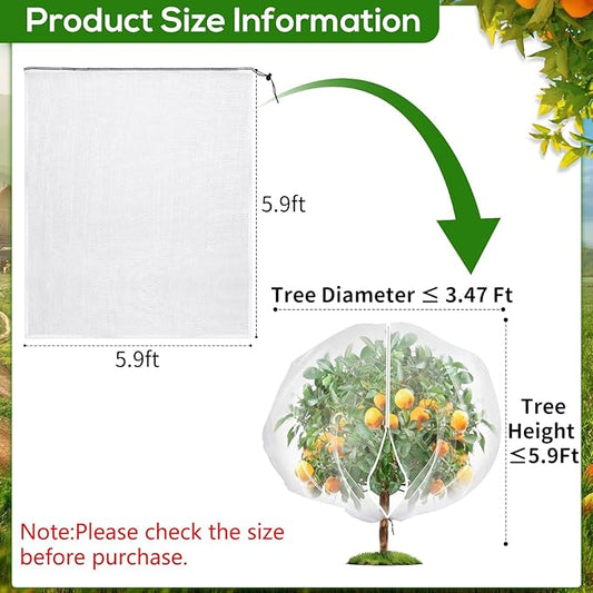 5.9 x 5.9 ft Fruit Tree Netting Cover with Zipper and Drawstring,Gardens Insect Netting Plant Cover Transparent Birds Plant Barrier Flowers Fruit Mesh Screen for Preventing Deer Squirrel Bug
