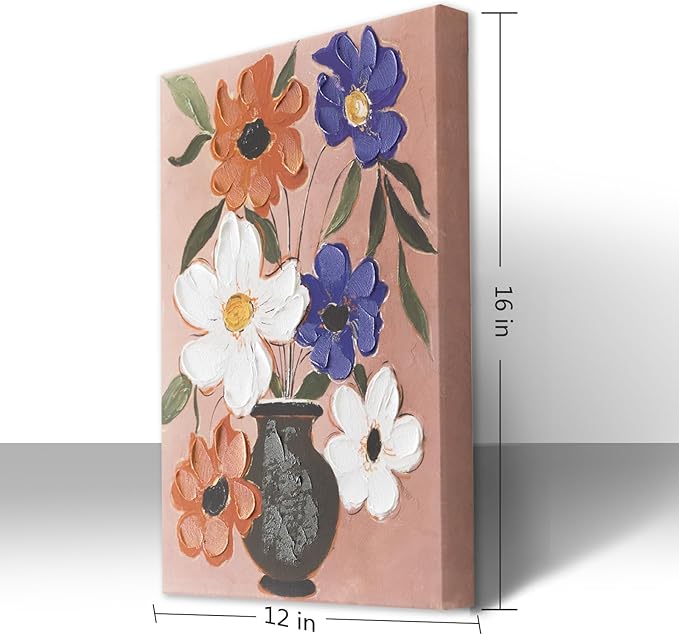 JolyWell Flower Market Print Decor,Abstract Modern Floral Oil Painting-Purple And orange White Fresh Art Canvas Print for Living Room, Hand-Painted Texture Art Bedroom Decor, Office Home Decoration