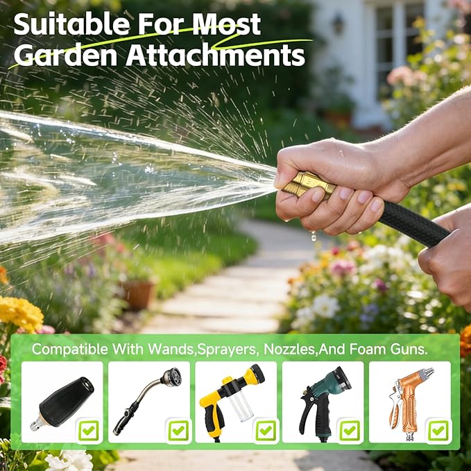 25ft Garden Hose – Lightweight & Flexible Water Hose, Leak-Proof Fabric & Non-Expandable with Shut-Off Valve for Yard, Outdoor Watering, Car Wash & RV