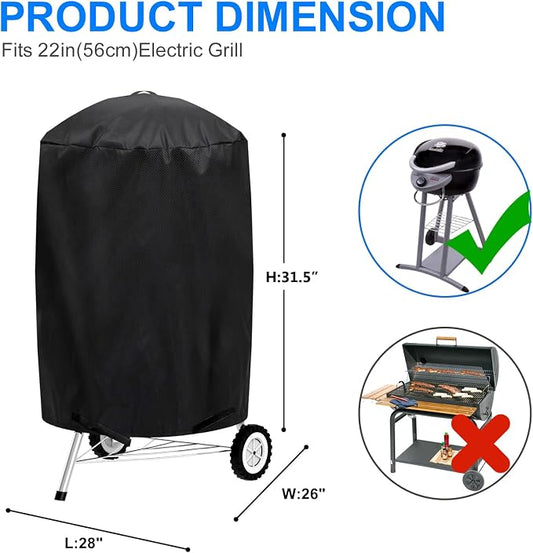 Small Grill Cover for Outdoor Grill BBQ,Waterproof, UV & Fade Resistant,for Weber 22 Inch Charcoal Kettle Grill,Round Kettle Grill (22 Inch/Black)