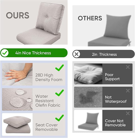 8-Piece Outdoor Patio Cushion Set - Fade & Water Resistant with Removable Olefin Cover, 22x24x4 Inch Memory Foam Cushions for Wicker Sectional Sofa – Beige/Buckle