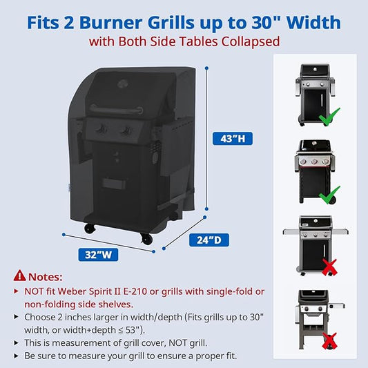 SunPatio 2 Burner Gas Grill Cover 32 inch, Heavy Duty Waterproof Small BBQ Grilling Cover, Compatible for Weber Char-Broil Nexgrill and More Grills with Collapsed Side Tables, All Weather Protection