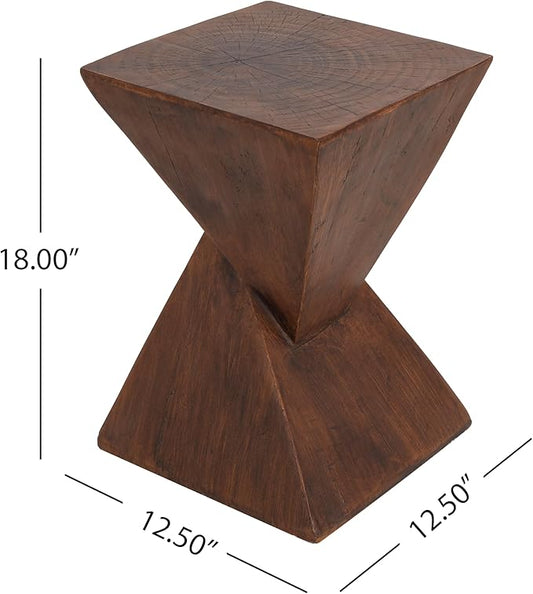 Lightweight Concrete Outdoor Side Table,Hourglass Shape End Table,Wood-Like Texture Modern Small Geometric Accent Tables for Patio Garden Balcony Porch, 12.25" H Dark Brown