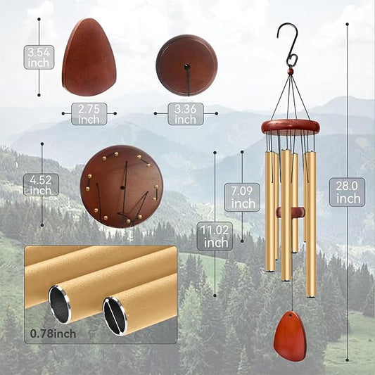 28" Wind Chime for Mothers Day, Decorative Wind Chimes for Outside, Memorial Windchimes Remembrance Gift for Women Mom Grandma, Metal Wind Chimes Outdoor Decor for Garden Patio Zen(Gold)