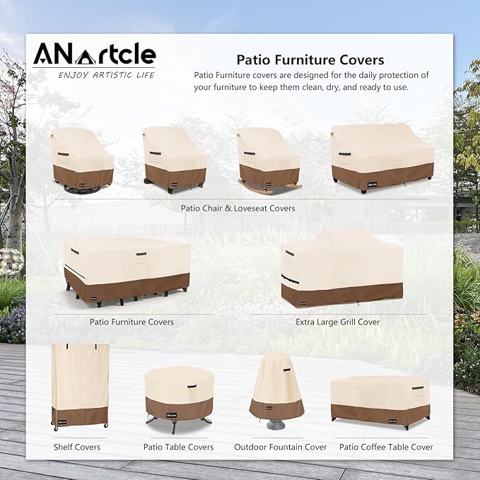 ANartcle Patio Furniture Covers 76L x 54W x 28H inch,600D Waterproof Heavy Duty Outdoor Furniture Covers,Outdoor Wicker Furniture Set with Swivel Patio Chairs General Purpose Furniture Cover,Beige