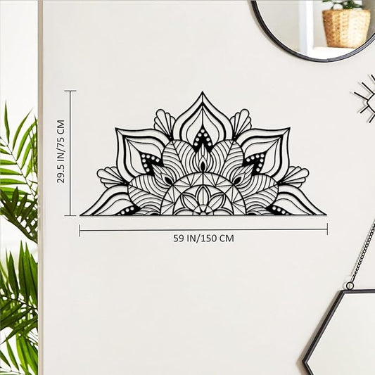 Resama Large Metal Mandala Wall Decor, Unique Lotus Flower Wall Art, Suitable for Office and Home Indoor and Outdoor Decoration (Black, 59‘’x29.5‘’/ 150x75cm)