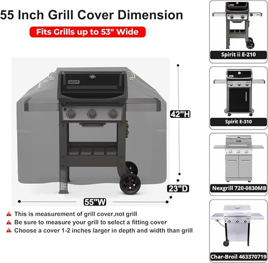 Ultimate Durable 55 Inch Grill Cover for Outdoor Grill,Heavy Duty Waterproof Rip-Proof BBQ Cover,Fade Resistant Gas Grill Cover with Straps,3-4 Burner Barbecue Cover for Weber Char-Broil Nexgrill,etc
