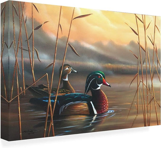 Trademark Fine Art Outdoor Canvas Art - Geno Peoples 'Wood Ducks' Wall Art for Outdoor Spaces, Patios, or Gardens