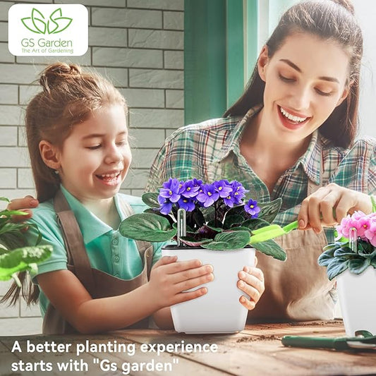 Self Watering Planters for Indoor Plants, 5.2 Inch 6 Pack Square Plastic Plant Pots with Water Level Indicator & Drainage System for African Violet Herbs Succulents - White