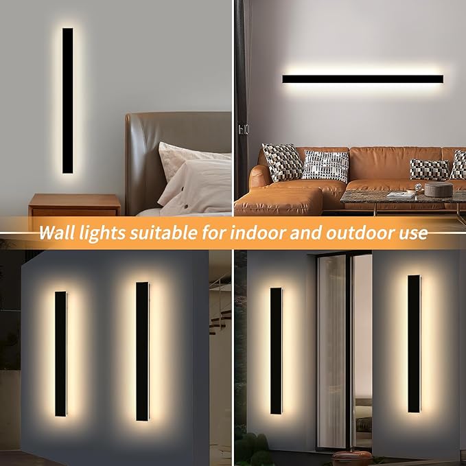 Mikeru 47.2" 2Pack Outdoor Wall Sconce 3000K Warm White - IP65 Waterproof Black Exterior Light, Hardwired Wall Mounted Fixture for Porch, Patio & Entryway | Non-Dimmable Weatherproof Design