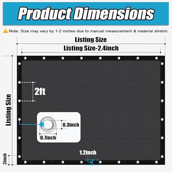 Amagenix 90% Sun Shade Cloth with Grommets, 8' x 12' Pergola Replacement Shade Cover Canopy Privacy Screen for Outdoor Patio Garden, Dark Gray (We Customized)