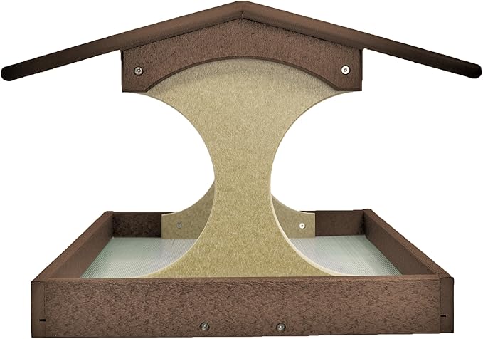 DutchCrafters Amish USA Made Poly Extra Large Fly Through Bird Feeder Post Mount for 4" x 4", Covered Bird Feeder Open Platform Seed Tray for Outdoor, Outside, Garden, Yard (Tudor Brown & Weatherwood)