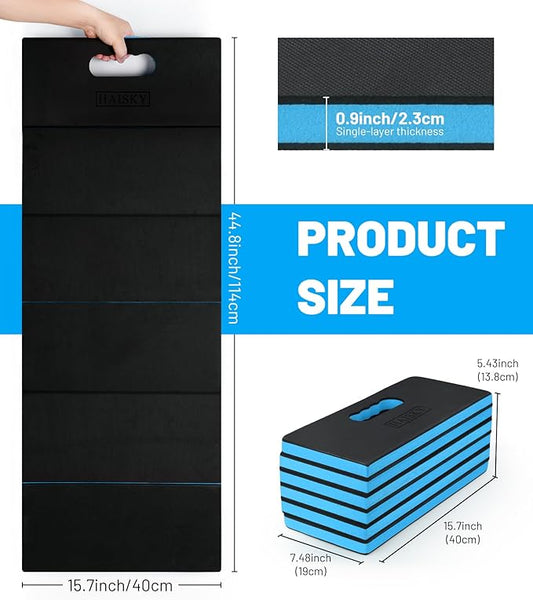 Foldable Extra Thick Kneeling Pad, 44.9 * 15.8 * 0.9" Portable EVA Foam Mechanic Mat for Garage, Gardening, Yardwork, Workshop, Blue & Black