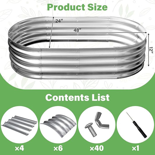 TATAANTY Galvanized Raised Garden Bed for Outdoor: 4X2X1ft Durable Metal Vegetable Plant Container Kit - Oval Planter Box for Gardening Flower Trough