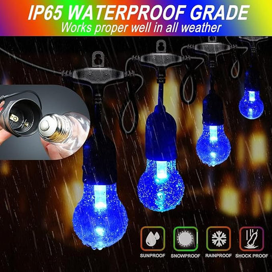 Auroraworld 35FT RGB Outdoor String Lights, Dimmable Color Changing Waterproof LED Patio Lights with Remote & E26 Shatterproof Edison Bulbs for Bistro Backyard Garden Party Decor