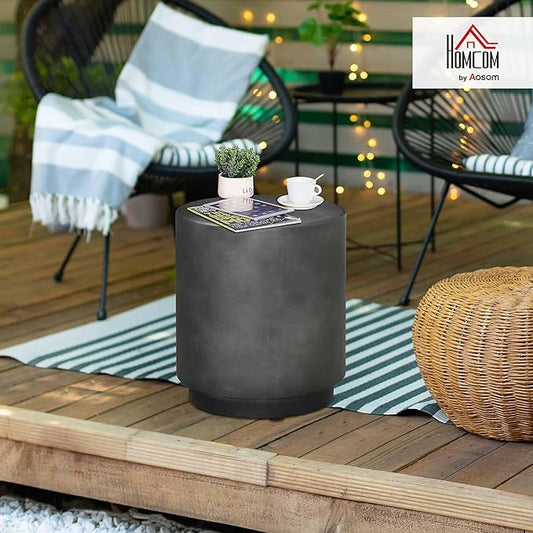 HOMCOM Round Side Table, Lightweight Accent Table with Concrete Finish, End Table with 4 Adjustable Feet for Indoor, Outdoor, Dark Gray