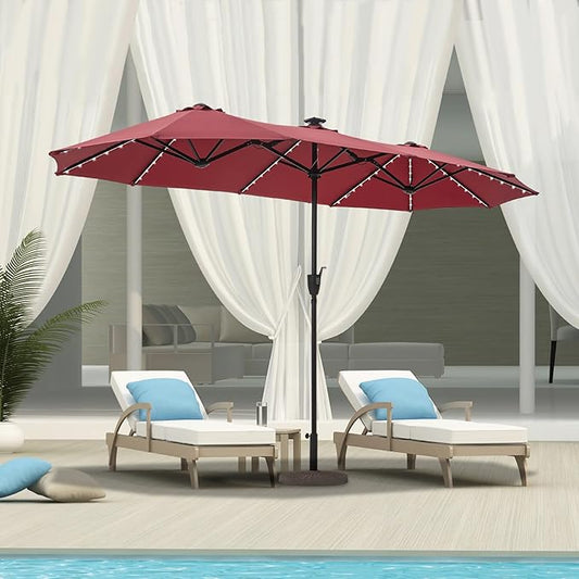 HERA'S PALACE 13ft Patio Umbrella with 120 LED Solar Lights Double Sided Outdoor Umbrella for Patio 8 Colors Changing Table Umbrella Outdoor Patio for Garden Pool