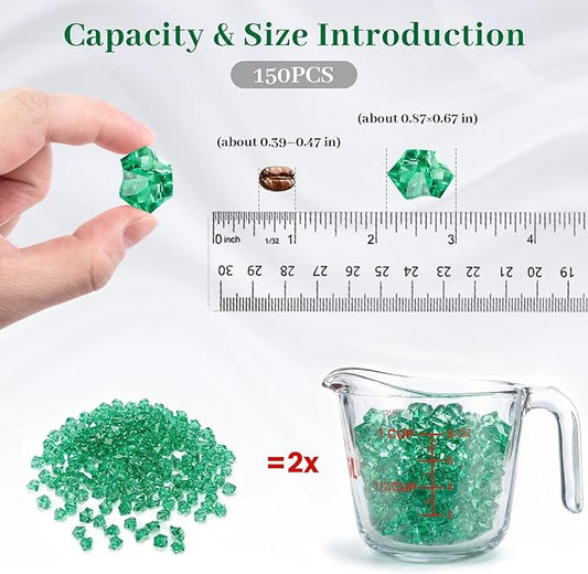 DomeStar 150PCS Fake Ice, Vase Fillers Green Acrylic Fake Diamonds Plastic Gems for Fish Tank Table Scatter Decoration