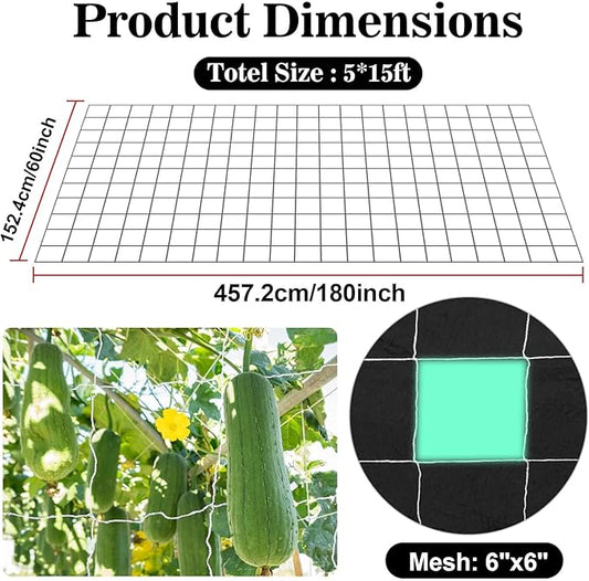 2 PCS Garden Plant Trellis Netting - Sukh 5 x 15 ft Trellis Net Polyester Trellis Netting Garden Square Mesh for Climbing Plants Fruits Vegetables VinesGrow Tents
