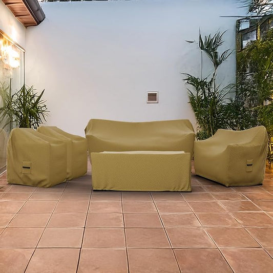 Covers & All Patio Furniture Cover Set, 5 Piece Outdoor Furniture Covers, Water-Repellent UV & Weather-Resistant Covers for Sofa, Loveseat, Chairs & Coffee Table with Elastic & Padded Handles