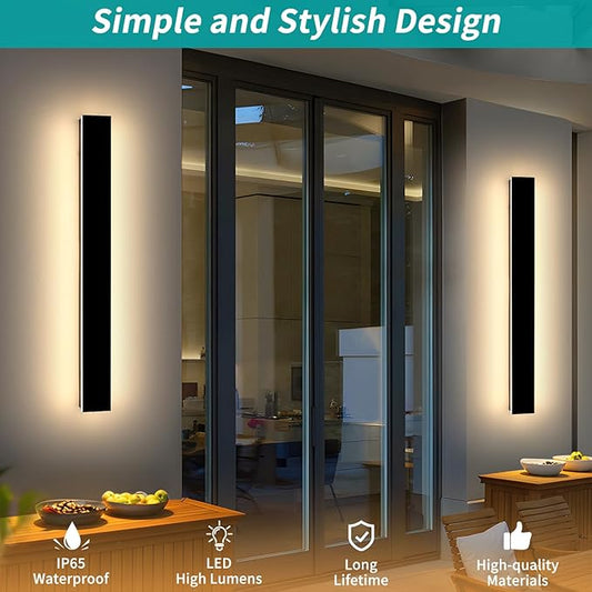 Mikeru 31.4inch Outdoor Wall Light Fixtures, 3000k/4500k/6000k Three Colors Switchable Exterior Wall Sconces Acrylic Invisible Exterior Wall Light for Porch Modern Outdoor Wall Mount Lighting