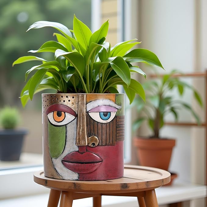 XMGZQ Abstract Cubism Face Planter,Pop Art Sculpture & Vase Decor,Unique Picasso Style Flower Pot,for 4-6 Inch Succulents & Houseplants,Drainage Hole Included,Statement Gift (Eclectic)
