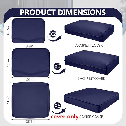 14 Piece Outdoor Patio Waterproof Cushion Covers, Fits 6-Seat Wicker Rattan Sectional Couch Chair Furniture Cover Replacement Set - Fade-Resistant Patio Cushion Covers with Zipper