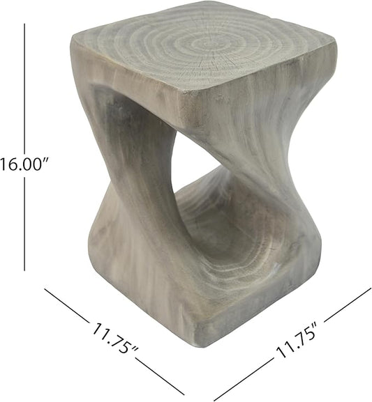 Lightweight Concrete Outdoor Side Table,Twist Shape Outdoor End Table, Wood-Like Texture Modern Small Accent Table for Patio Garden Balcony Porch Antique Gray 16" H
