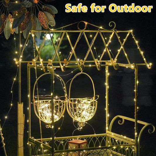 YEGUO 4 Pack Warm White Solar Fairy Lights, Each 33ft 100 LED Christmas Lights Outdoor Waterproof, 8 Modes Sliver Wire Solar String Lights