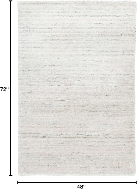 Dash & Albert Nordic White Hand Loom Knotted Performance Rug, 4 X 6 Feet, White Stripe Pattern