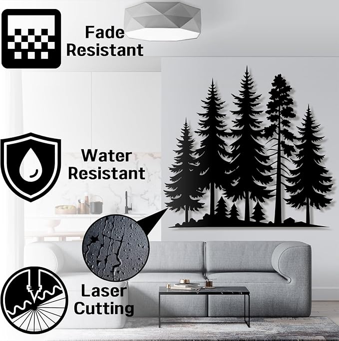 Metal Pine Tree Wall Art - Nature Decor, Wall Hanging, 24"W x 23"H / 60 x 57 cm