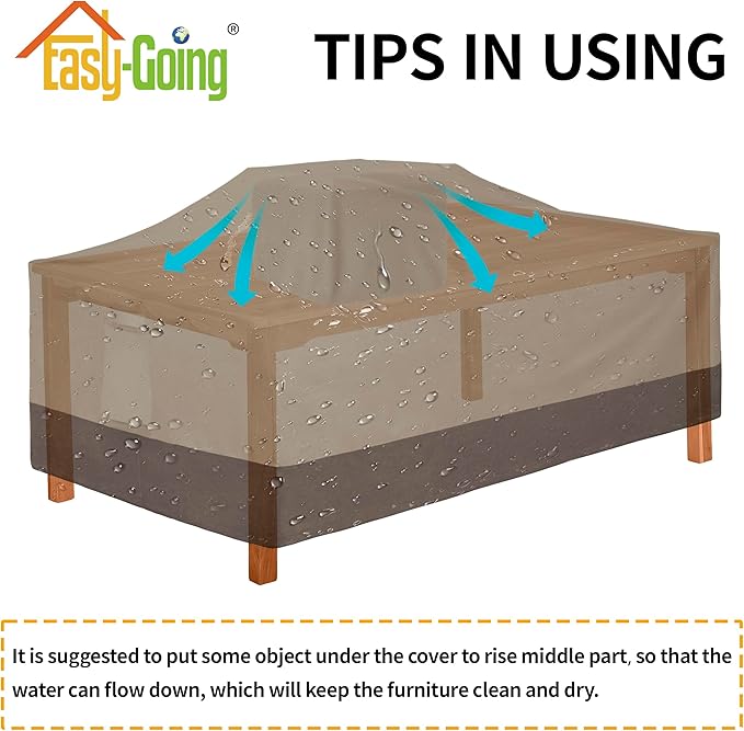 Easy-Going 600D Heavy Duty Rectangular Table Cover UV Resistant and Waterproof Outdoor Lawn Patio Furniture Cover (72" Lx44 Wx23 H, Camel/Dark Brown)